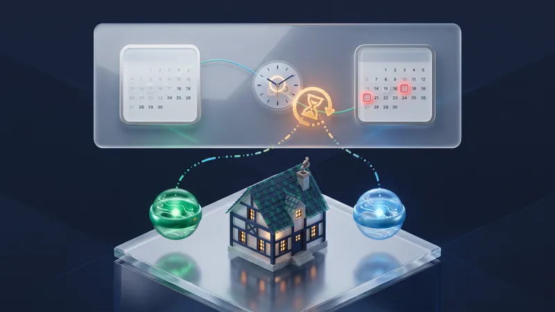 Calendriers d'un gîte connectés par une ligne fragile, un conflit et un délai symbolisent les limites de la synchro iCal.